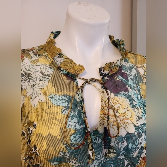 Hemant & Nandita Keystone Silk Blouse Sheer Floral Print Feminine Peplum(L) - Picture 9 of 14